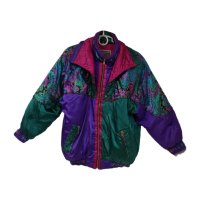 Vtg Giacca By Young Gallery Womens Medium Purple Green Paisley Floral Warm Coat 