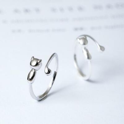 Adorable Tiny 3D Cat Kitten Silver SP Adjustable Ring