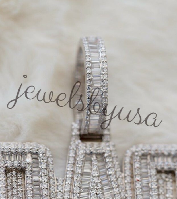 Pre-owned Nsg 3.2ct Men's Baguette Cubic Zirconia "draco" Custom Name Pendant 925 Silver In White