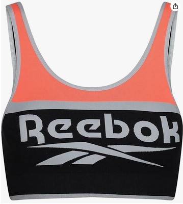Reebok Women's Damen Seamless Crop Top in Schwarz/Orange Training Bra Size XS