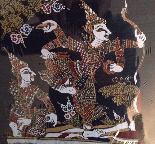 Painted Asian/Thai Fabric Painting (Lot of 2 Blocks) Warriors 12