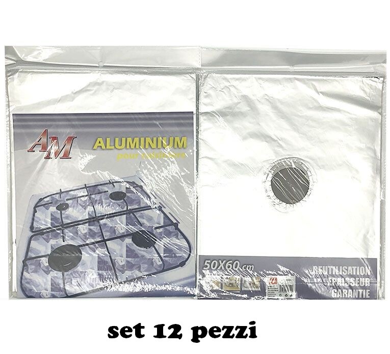 Set 12 Carta Alluminio Copri Salva Fornello 50x60 Protezione Piano Fornelli hmj