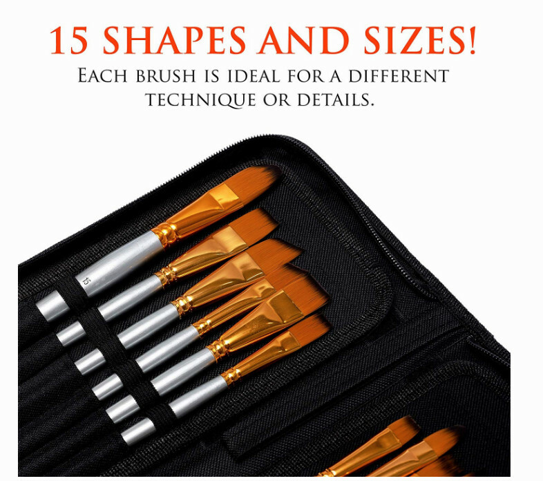 Artist Paint Brush Set – 15 Different Shapes & Sizes - Free Painting Knife!