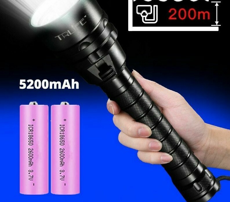 Underwater 200m Diving Flashlight Torch Dive Light Lamp 5200mAH Waterproof Tool