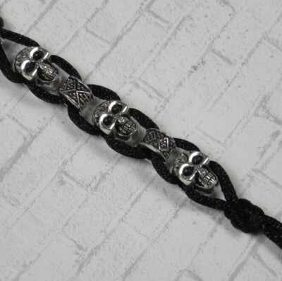 Skull Silver Barrel Black Satin Cord Keychain Purse Charm Handmade New