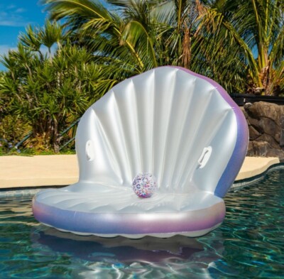 Pool Candy Giant Oyster Shell Lounge With Glitter Pearl Beach Ball NWB