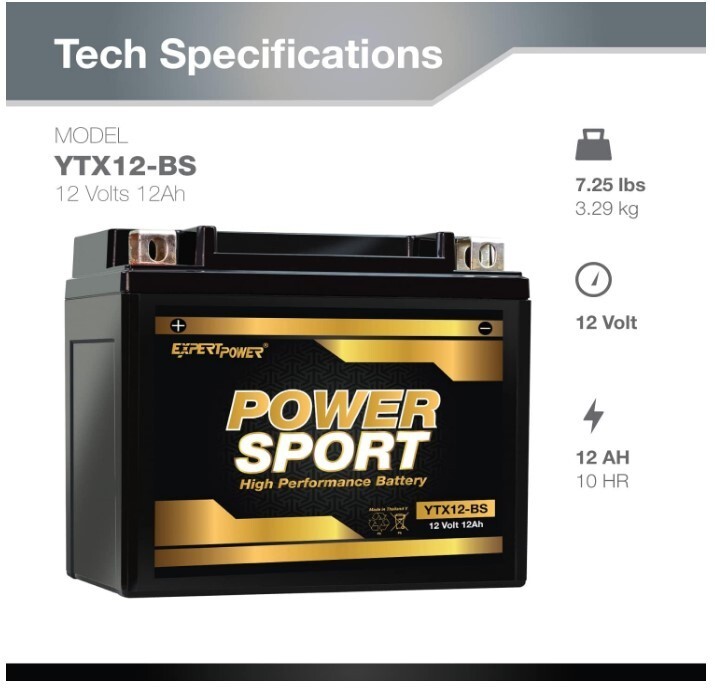 YTX12-BS 12V 12AH Battery Replaces Honda TRX350 Rancher 00-06