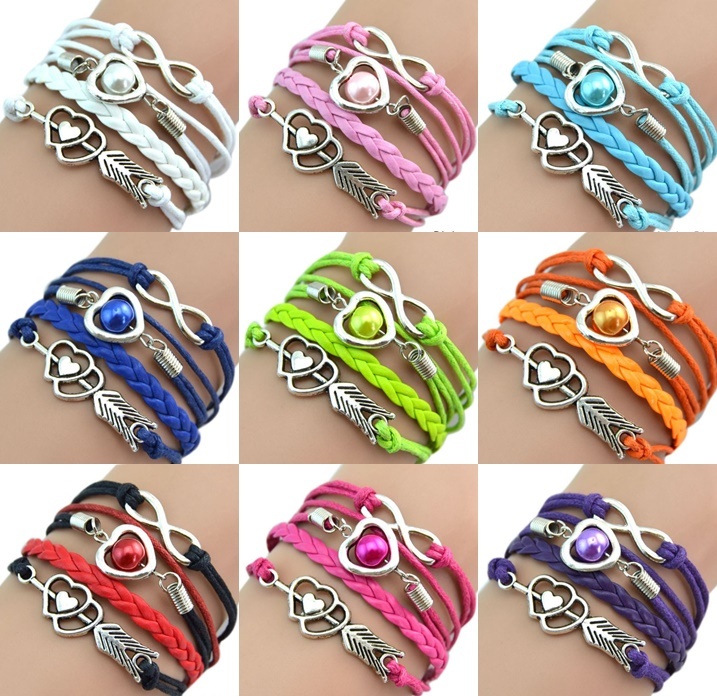 Damen Armband Leder Wickelarmband Freundschaft Lederarmband Herz Geschenk Farben