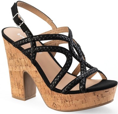 

SUN STONE Womens Black 1 Platform CorkNadiya Round Toe Slingback Sandal, Черный, 10011739400