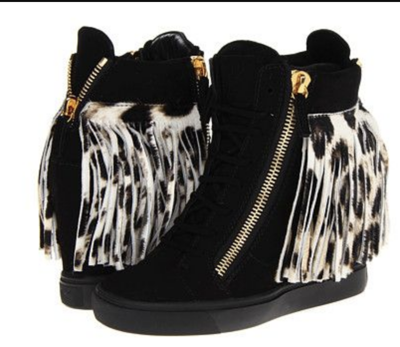Pre-owned Giuseppe Zanotti Lorenz Fringe Wedge Sneakers Hightop Trainers Shoes 38.5 In Black