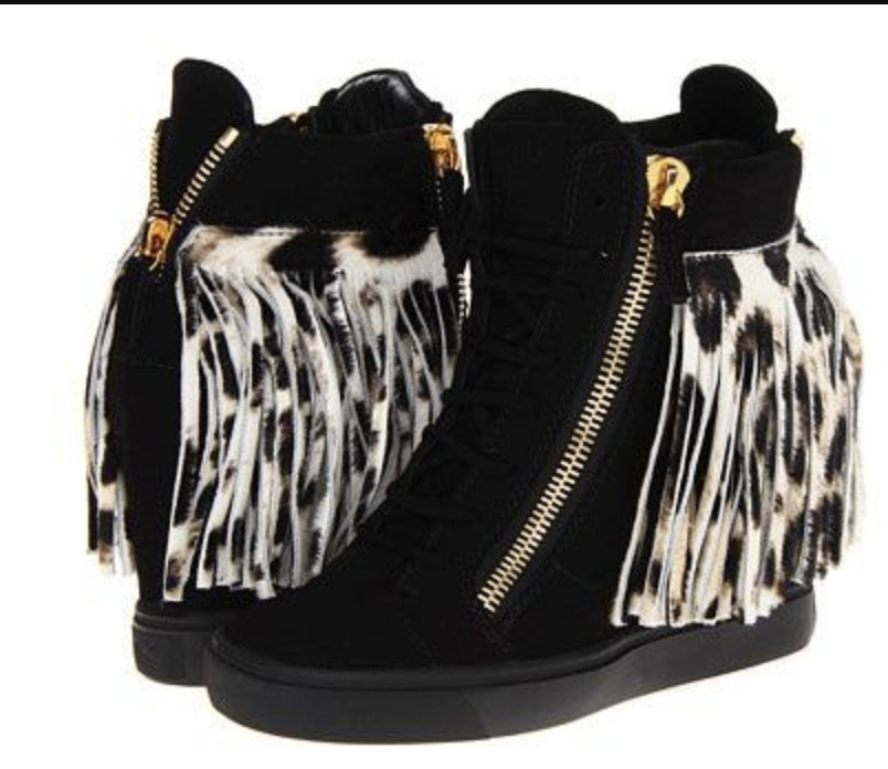 Pre-owned Giuseppe Zanotti Lorenz Fringe Wedge Sneakers Trainers Hightop Shoes 38,5 In Black