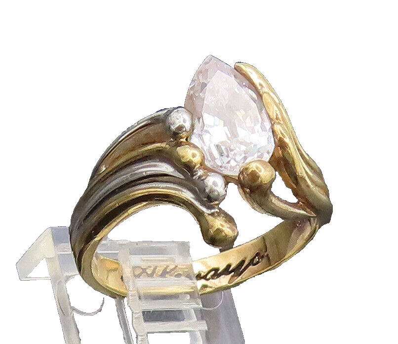 925 Sterling Silver Vintage Gold Plated Swirly Beaded CZ