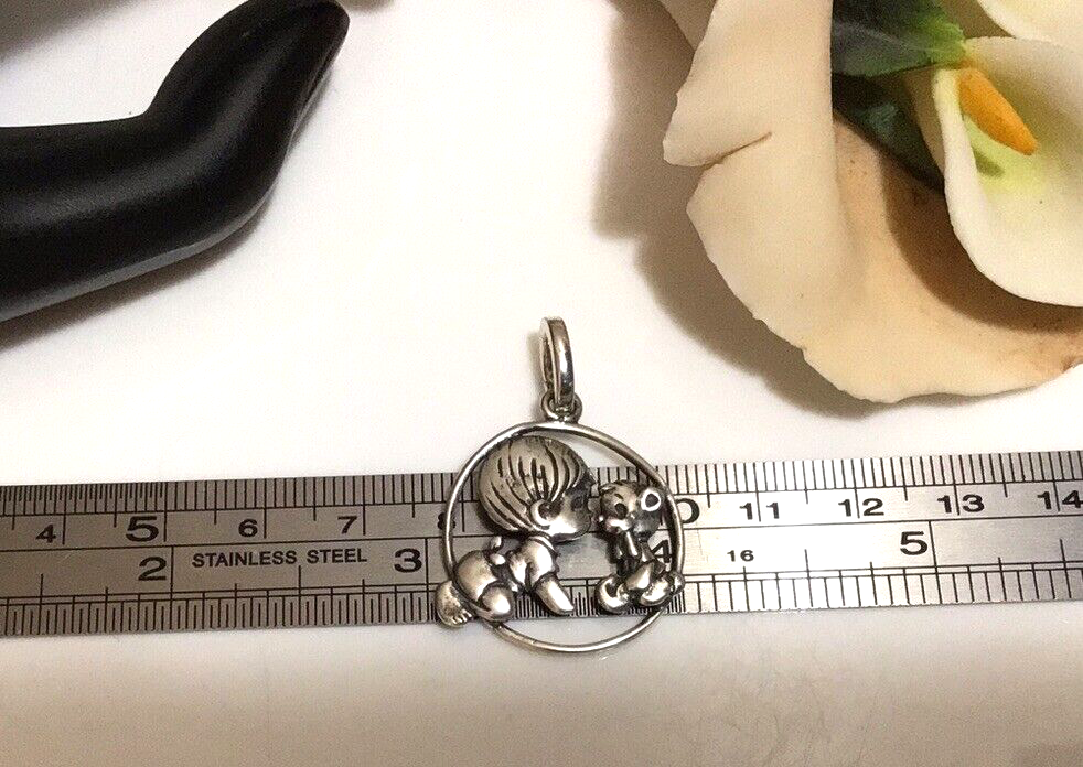 VTG PYI 925 Sterling Silver 1.25” Baby & Bear Pendant w Removable Bail 3.9g EUC