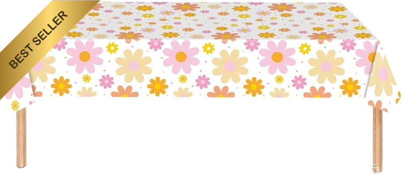4 Pack Disposable Plastic Flower Tablecloth Daisy Print Table Cover, Disposable