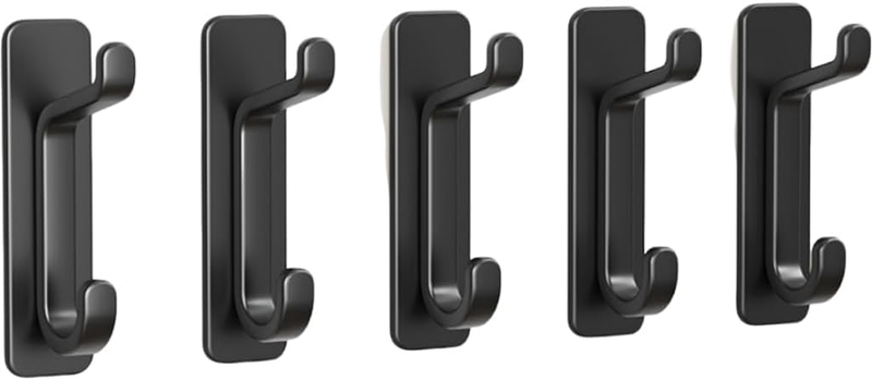 Adhesive Towel Hooks: Wall Hooks, for Coat/Robe Stick on Bathroom, Black, 5-Pack