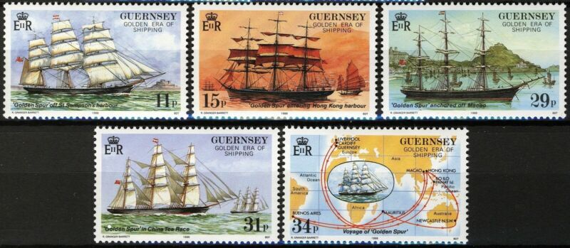 Guernsey 1988, Sailships, tall ships set VF MNH, Mi 408-12 cat 5€