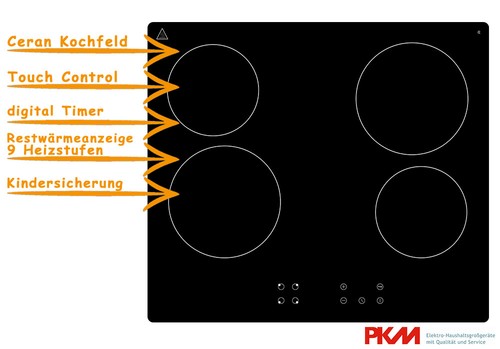 PKM Glaskeramik Kochfeld rahmenlos Touch Control Timer Funktion Ceran KF4X