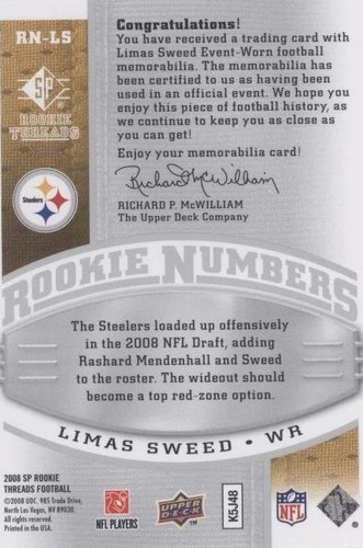 2008 SP Rookie Threads Limas Sweed #RN-LS