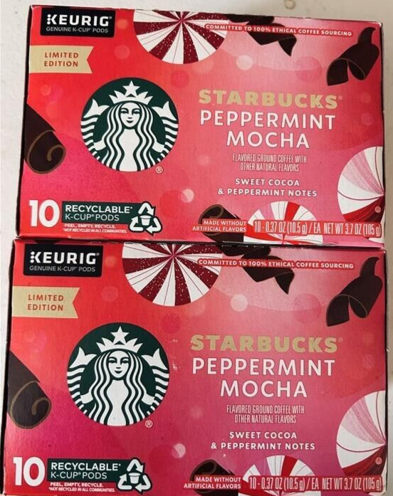 Starbucks K-Cup Coffee Pods - Peppermint Mocha, 10 Count (Pack of 2) - 03/16/24