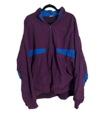 Vintage Cheetah  Mervyns Mens XL Windbreaker Half Zip Lined Purple Blue