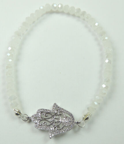 WhiteCrystal Bracelet  Micro Pave Cubic Zirconia  Hamsa Bridal Jewelry