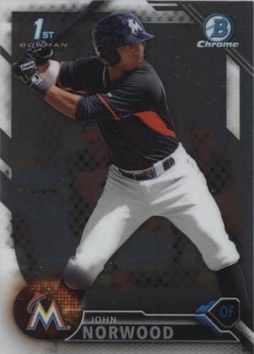 Marlins John Norwood Signed Autographed 2016 1st Bowman Chrome 