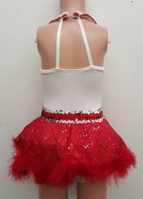Dance Costume Small Child 50's Red White Sparkle Fur Solo Competition Pageant