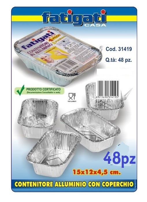 Set 48 Pz Contenitore Vaschetta In Alluminio Con Coperchio Cucina 15x12x4cm moc