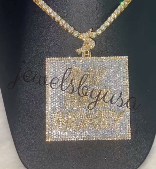 Pre-owned Nsg 4 Ct Men's Tester Passing Round Moissanite Custom Name Square Pendant 925 Silver In White