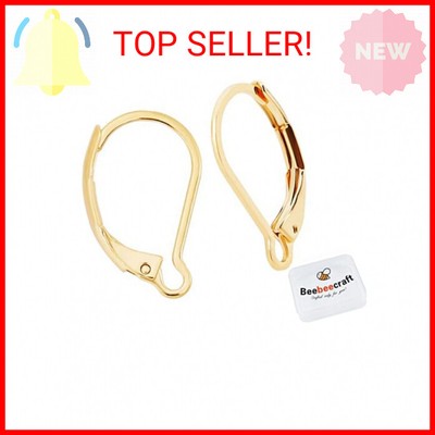 Beebeecraft 1 Box 50Pcs Leverback Earring Findings 24K Gold Plated French Earrin