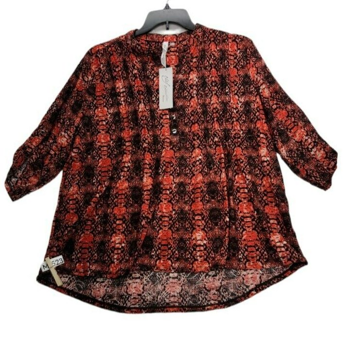 NY Collection 3/4 Roll Tab Sleeve Jacquard Knit Y-neck Top
