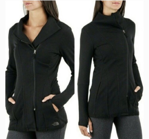 NORTH FACE Wrap-Ture Yoga Tunic Womens SMALL Black Thumbholes Asymmetrical  Zip | eBay