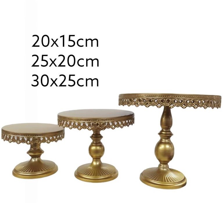 Set 3 Pezzi Alzata Alzatina Portatorta Centrotavola Per Dolci Torte Dorata bal