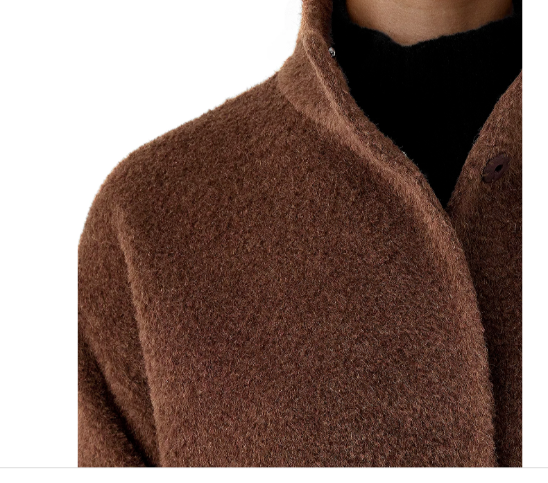 Pre-owned Eileen Fisher $698  Stand Collar Alpaca / Wool Coat Auburn Brown Sz L