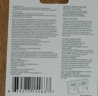 New 2 Cooking Concepts Brand Electronic Kitchen Timers with Minutes and Seconds