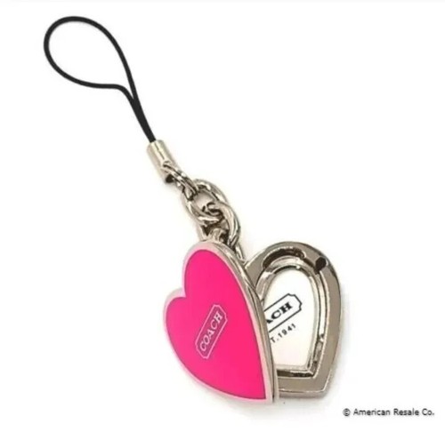 COACH Vintage Neon Pink Heart Locket Purse Charm Keychain