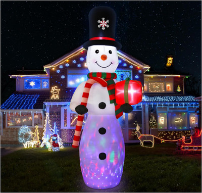 Outsunny 10' Christmas Inflatable Snowman with Rotating Colorful LED Light