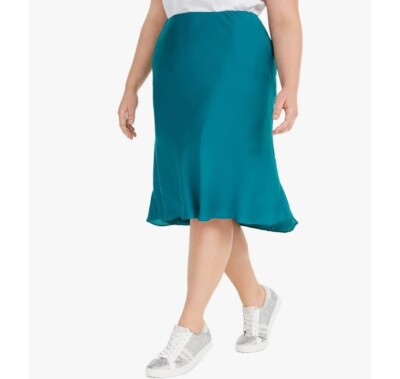 INC Womens Plus 0X Quetzal Green Solid Biased Cut Skirt NWT T10