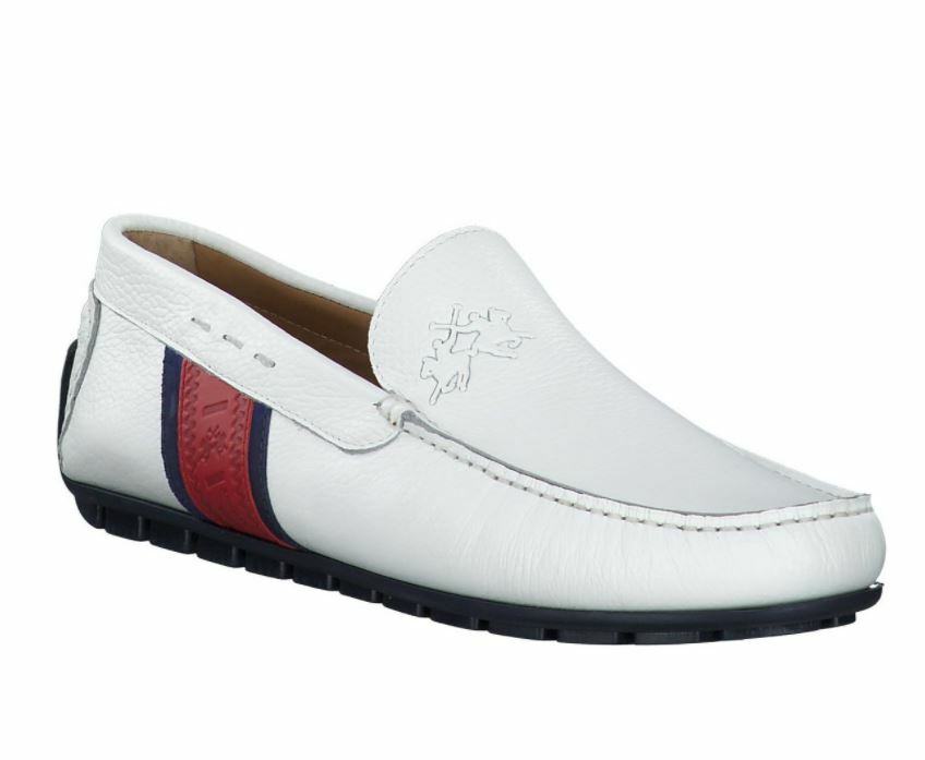 LA MARTINA LA MARTINA HERRENSCHUHE SLIPPER MOKASSINS ECHTLEDER WEISS LFM201171 GR 43 NEU