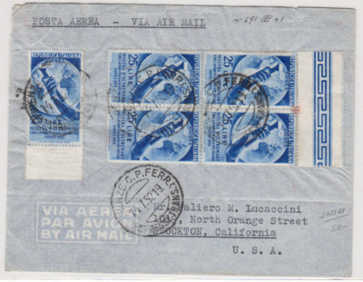 1952 Luglio 14, Aerorgramma da Firenze a Stockton  (California) USA - pt 143