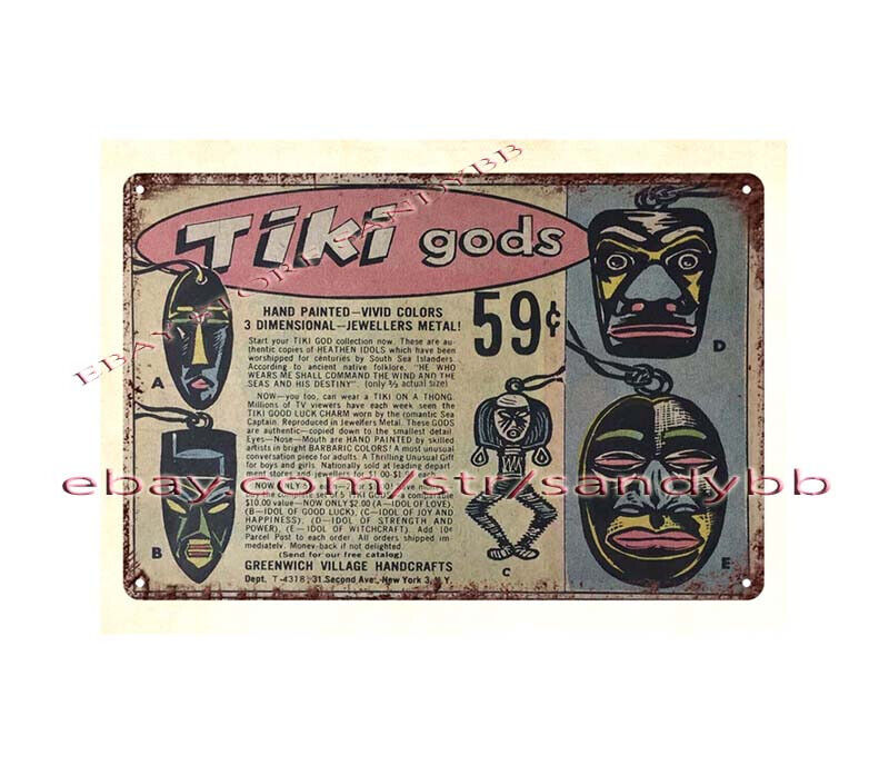 reproduction wall decor ideas 1962 TIKI GODS necklaces cartoon ad