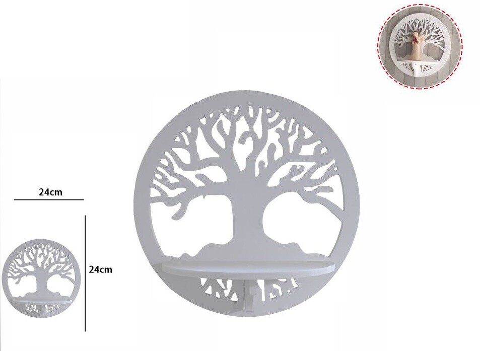 Decorazione Parete In Legno Bianco Con Mensola Fantasia Albero 24cm dfh