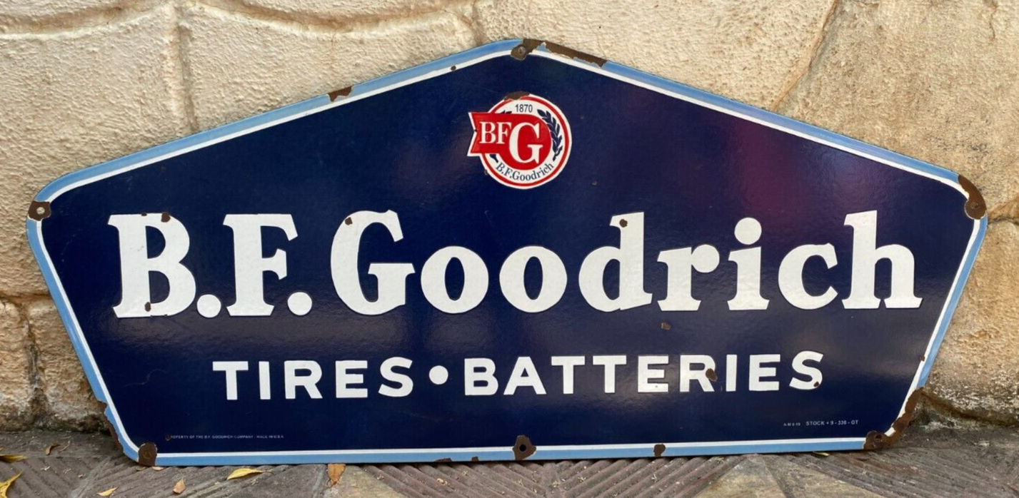 Vintage "B.F. Goodrich" Tires & Batteries Porcelain Enamel Sign 42" x 18.5"