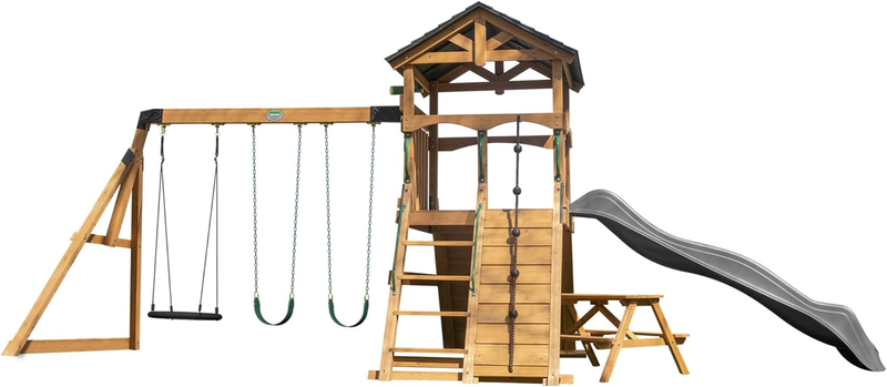 Playset For Backyard With Gray Wave Slide C