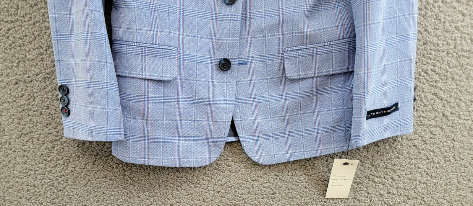 Tommy Hilfiger Stretch Deco Plaid Sport Coat Big Boys 10 Blue Flap Pockets L/S - Picture 4 of 19