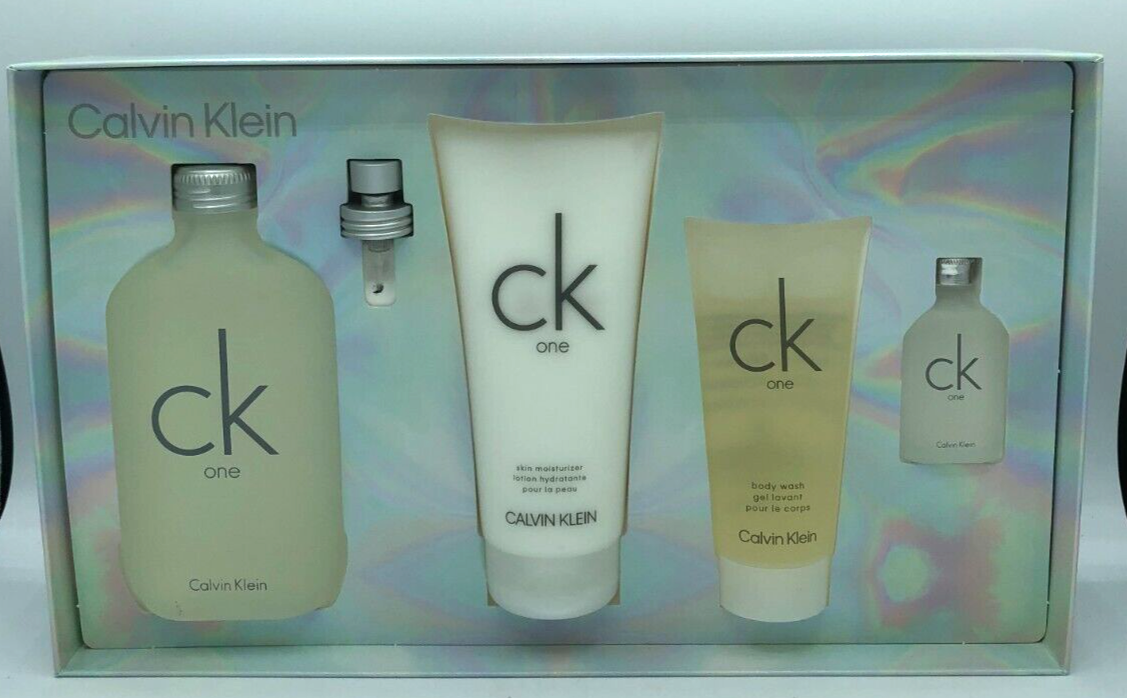 CK One 4pcs Set EDT (6.7oz + 0.5oz), Body Wash 3.3oz , Moisturzer 6.7oz CK One 4pcs Set EDT (6.7oz + 0.5oz), Body Wash 3.3oz , Moisturzer 6.7oz