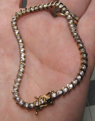 Vintage Vermeil Tennis Bracelet w/Clear Stones Signed CL Sterling
