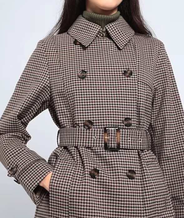 Pre-owned Barbour Greta Houndstooth Double-breasted Showerproof Trench / Pea Coat Msrp$480 In Trench Houndstooth