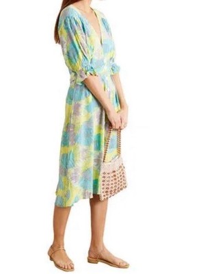 Faithfull The Brand XS Yellow Floral Midi Shirt Shirt Sleeve New NWT