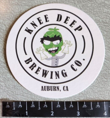 ~New - Knee Deep Brewing Co  Beer Coaster Auburn CA 4'' Diameter Wort Hop Brewery